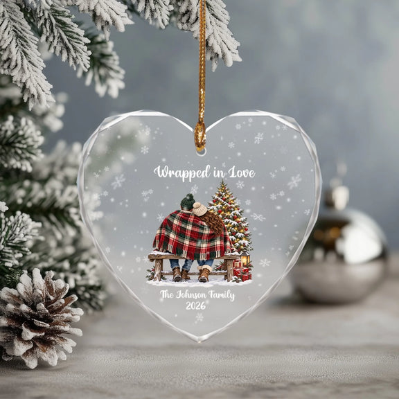 Wrapped in Love Family Personalized Heart Glass Ornament