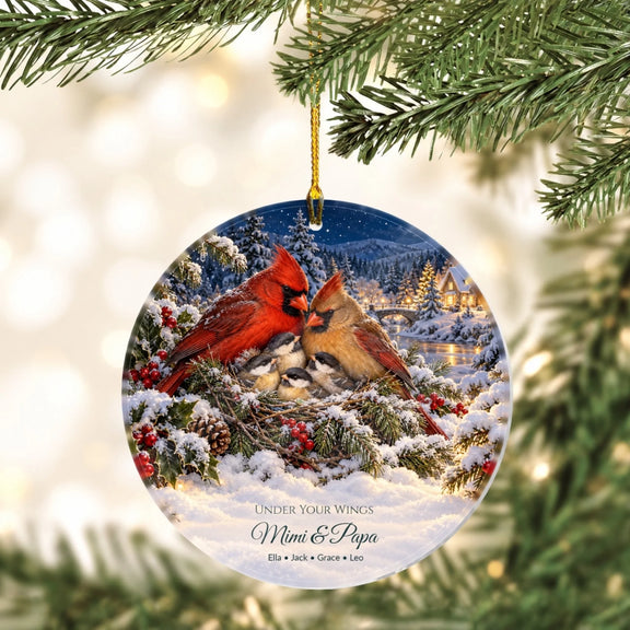 Bird Nest Generations Under Your Wings Personalized Wooden Circle Ornament