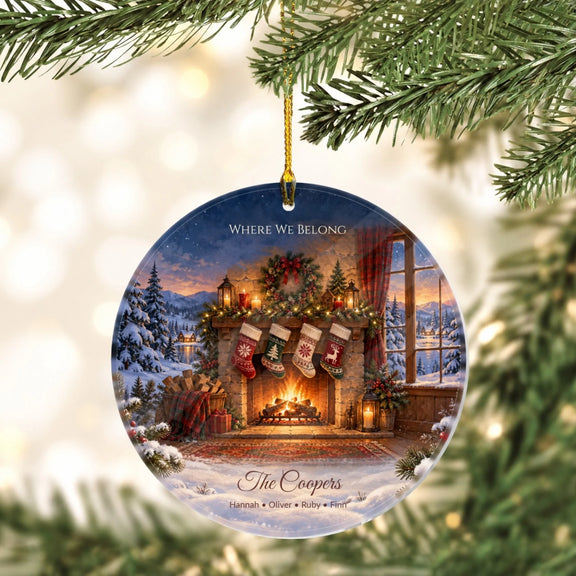 Fireplace Stockings Where We Belong Personalized Acrylic Circle Ornament