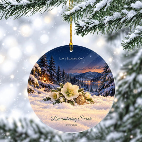 Winter Bloom Memorial Love Blooms On Personalized Wooden Circle Ornament