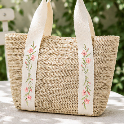 Custom Birth Flower & Name - Gifts For Her, Daughter, Friends, Wife, Summer Bestie Trip - Personalized Straw Bag
