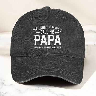 My Favorite People Call Me Papa Kid, Grandkid Name - Personalized Distressed Denim Cap