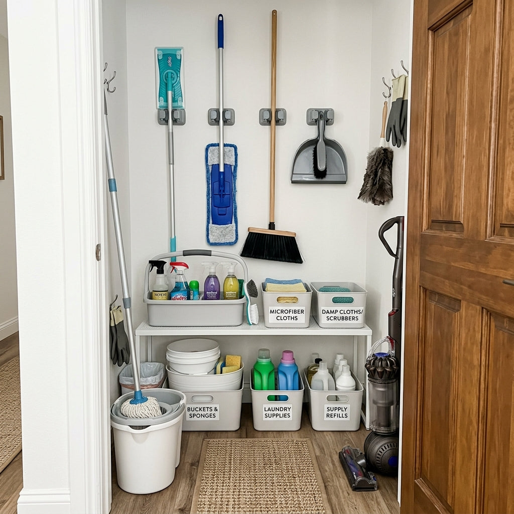 How to Organize a Small Utility Closet: Brooms, Mops, and Cleaners