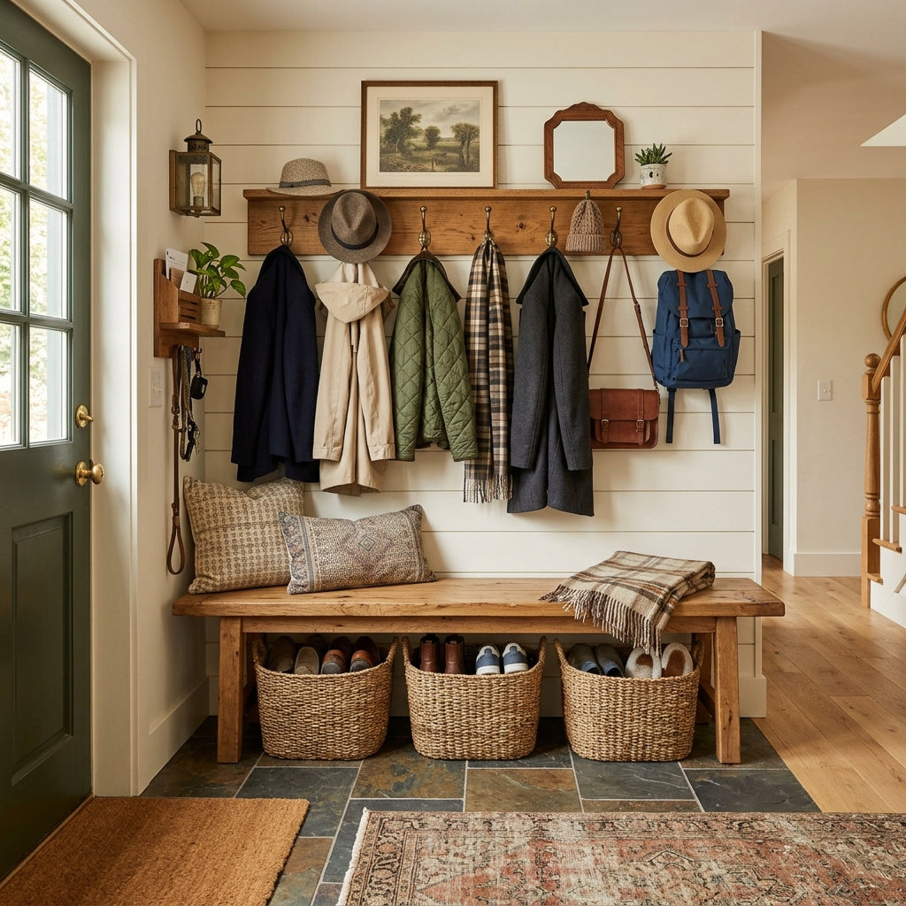 Mudroom Organization: Styling Bench Seating and Coat Hooks