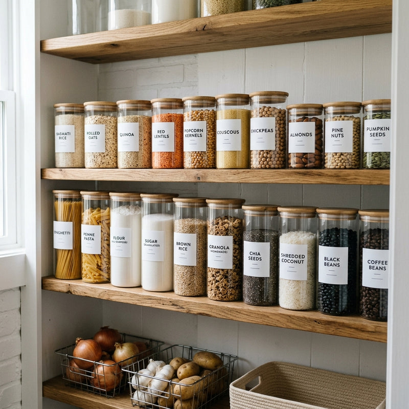 Pantry Restock: How to Decant Flour, Sugar, and Oats in Clear Glass Jars