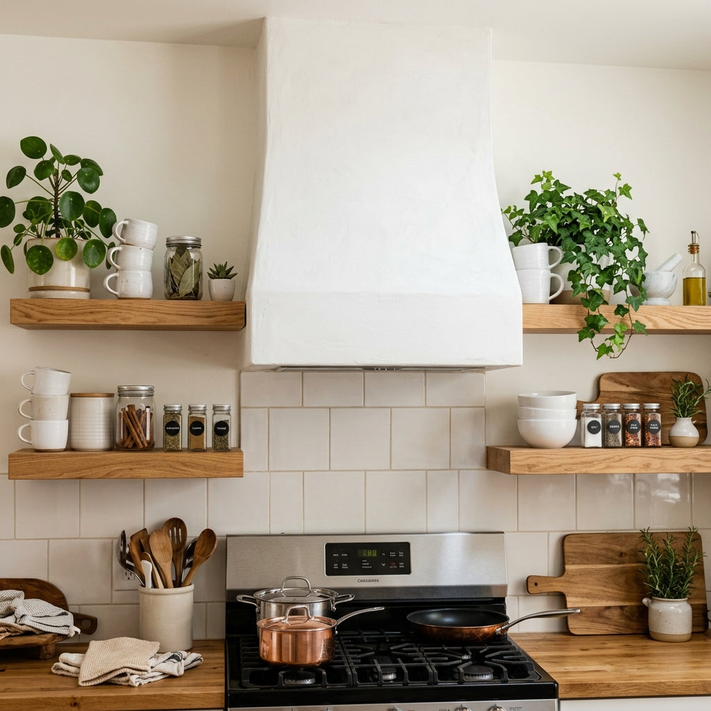 How to Style Floating Shelves Around Your Range Hood
