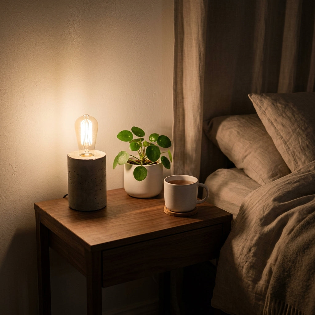 Minimalist Bedside Table: Styling Lamps and Books Neatly