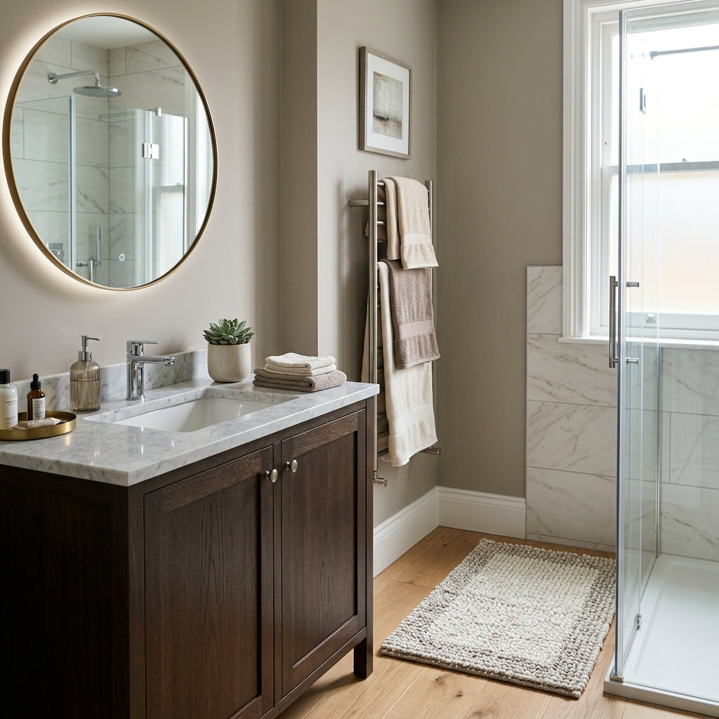 How to Mix and Match Towels and Rugs for a Cohesive Bathroom Look