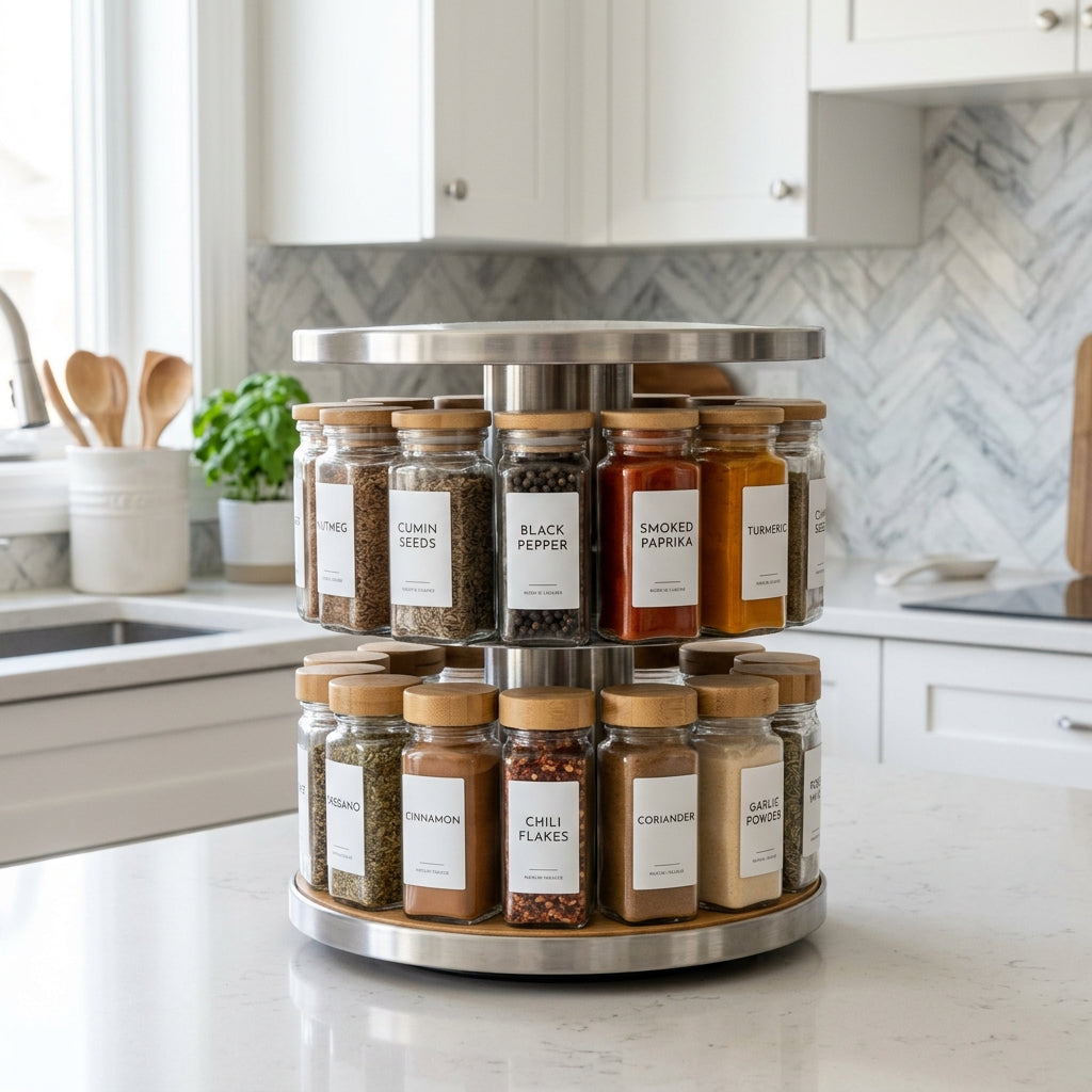 The Satisfying Spice Rack Makeover: Clear Jars and Uniform Labels