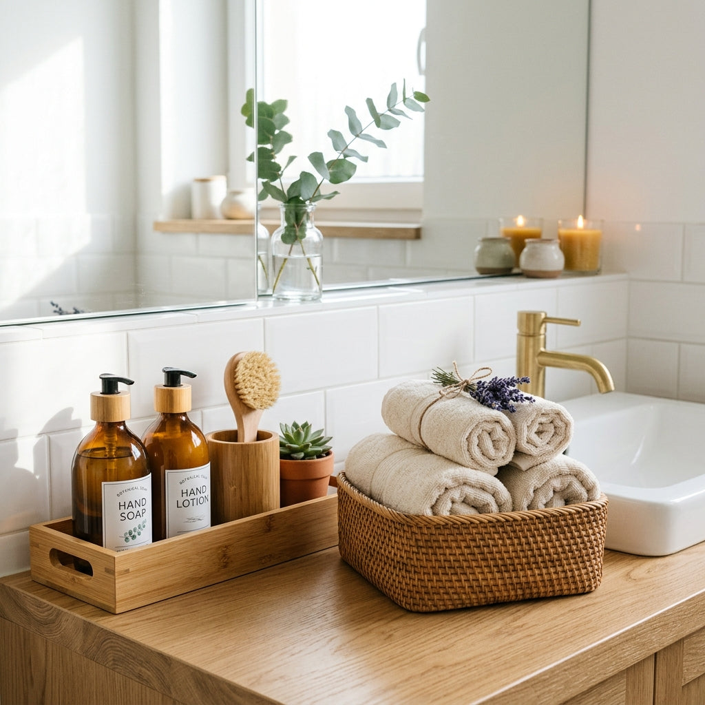 Creating a Natural Bath Zone with Bamboo and Rattan Organizers