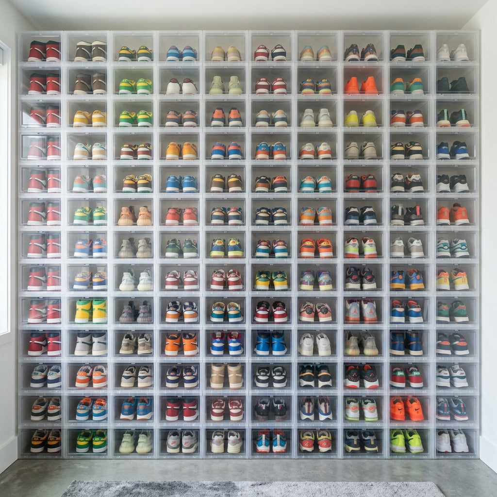 Aesthetic Shoe Storage: Drop-Front Plastic Boxes for Sneakers