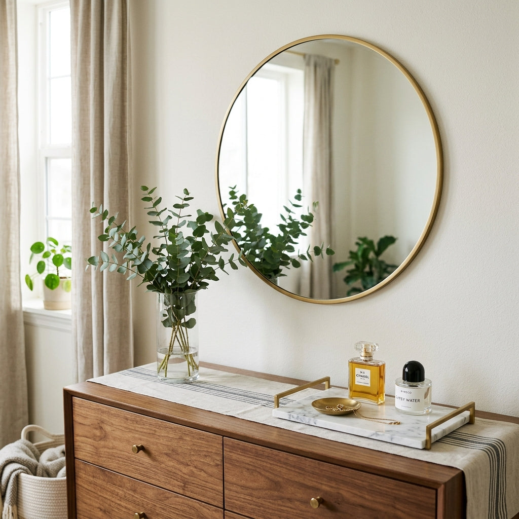 Styling a Bedroom Dresser: Marble Trays and Eucalyptus Branches
