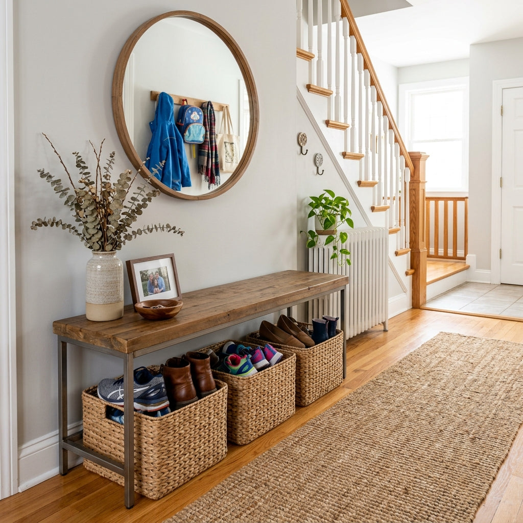 The Entryway Bench Catch-All: Shoe Storage Baskets That Look Good