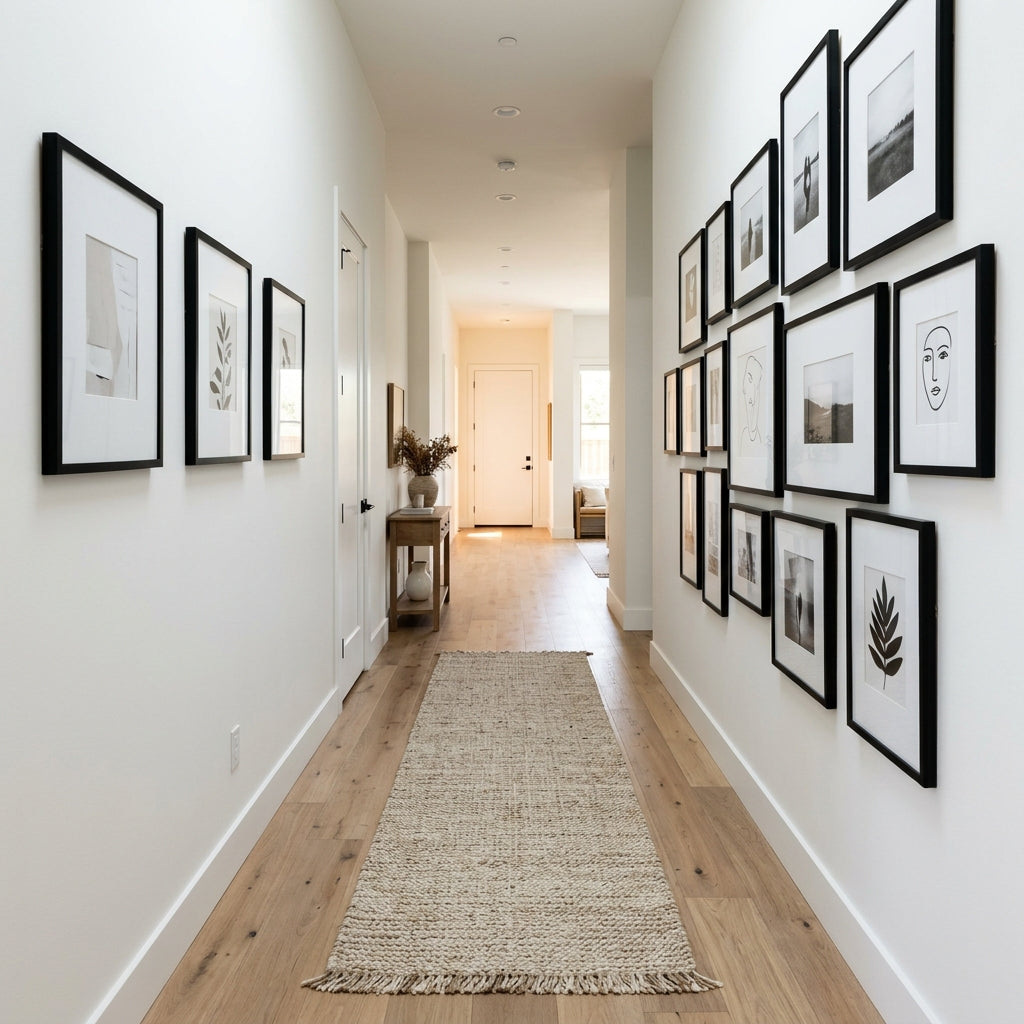 Minimalist Hallway Styling: Clean Runner Rugs and Gallery Walls