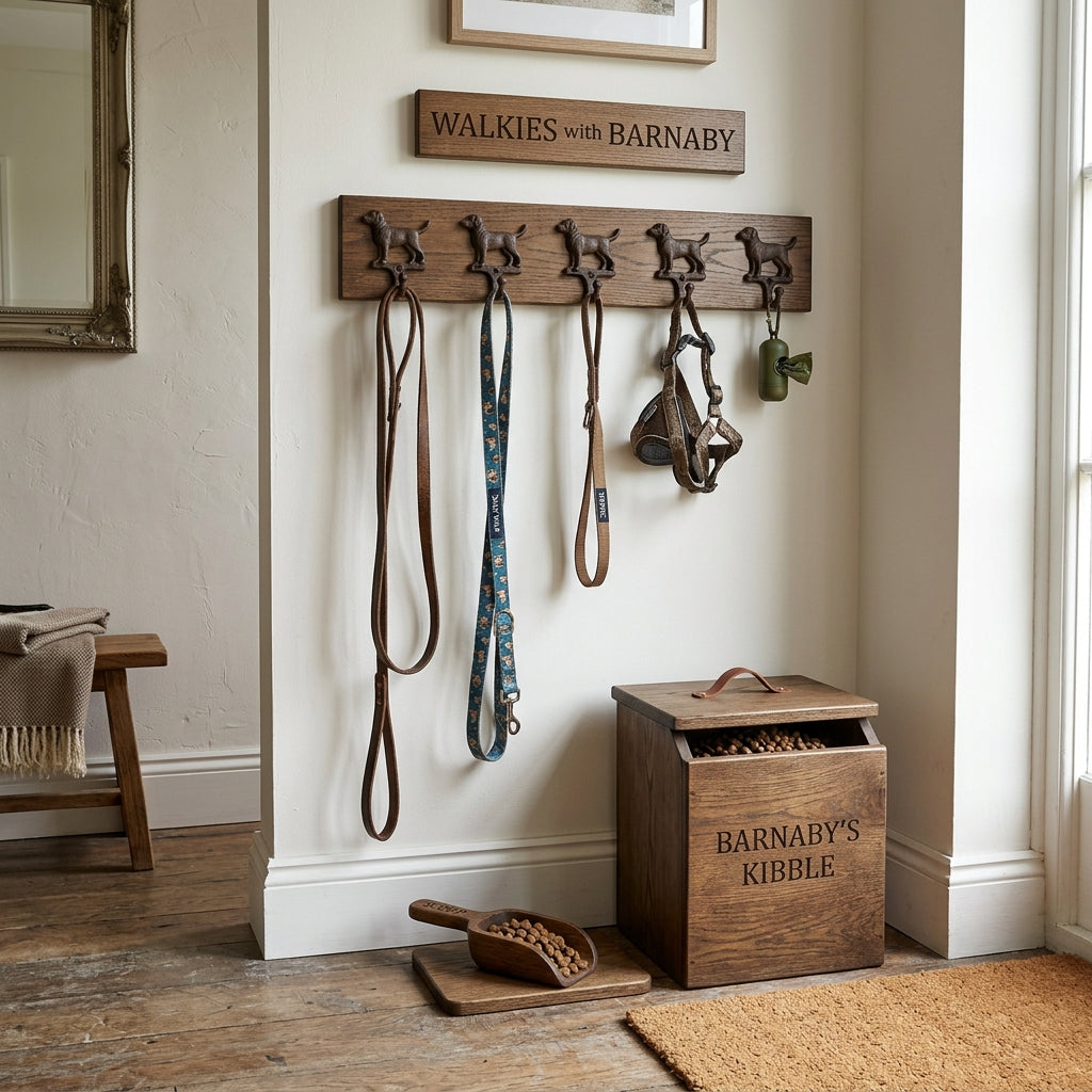 Organizing Pet Supplies: Styling Leash Hooks and Food Bins