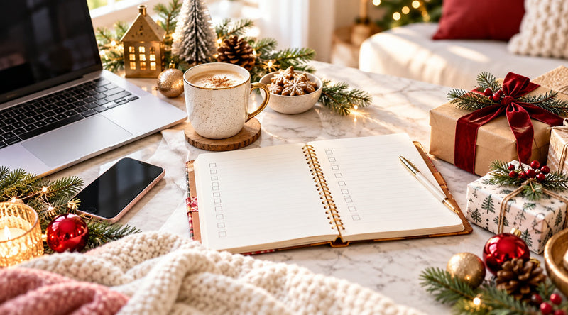 Christmas planning checklist with a cozy holiday planner