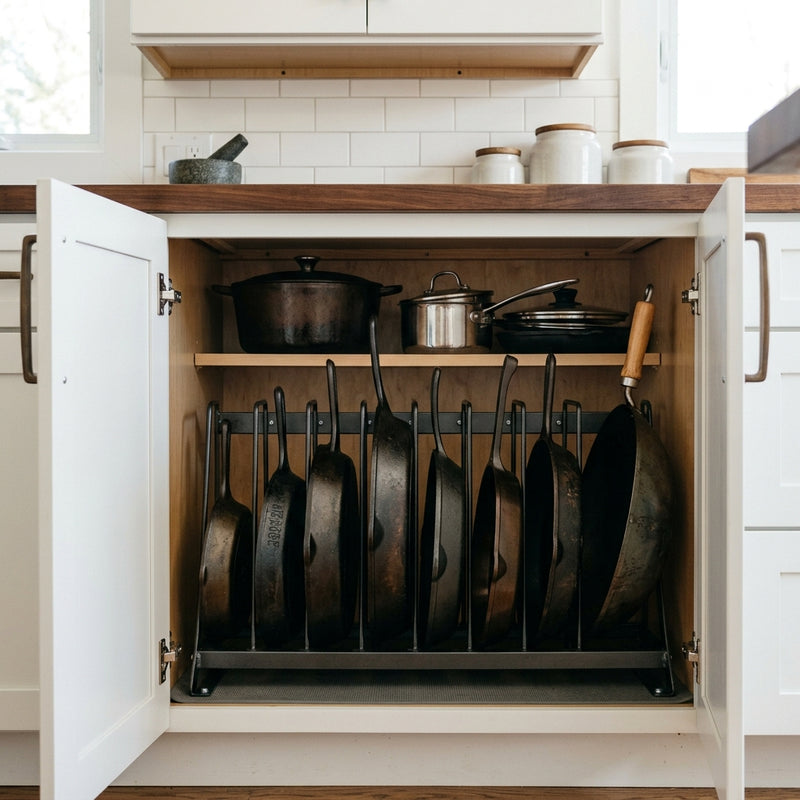 Frying Pan Organization: Storing Skillets and Woks Vertically