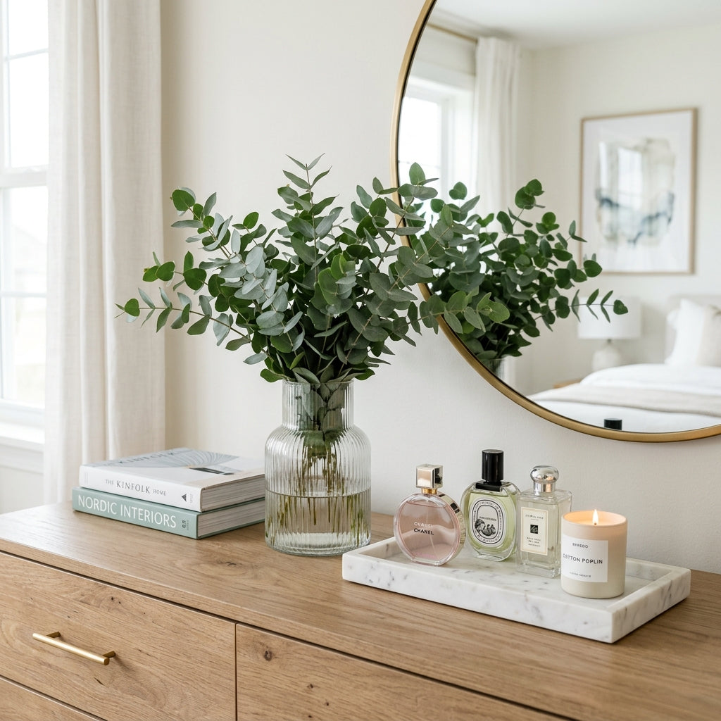 Dresser Top Styling: Ceramic Bowls for Keys and Perfume Tray Organization