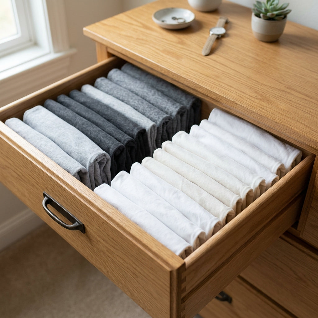 How to Organize Dresser Drawers: The File-Folding Method for T-Shirts