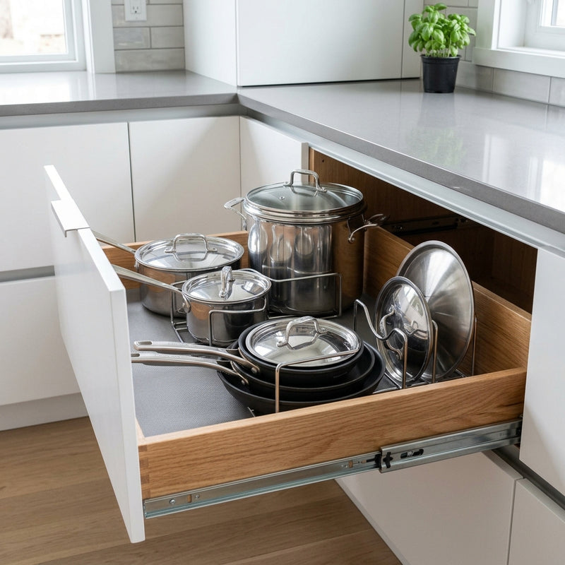 How to Store Pots and Pans in Deep Drawers or Cabinets