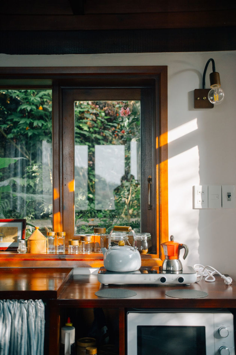 Sunlit family kitchen in the morning