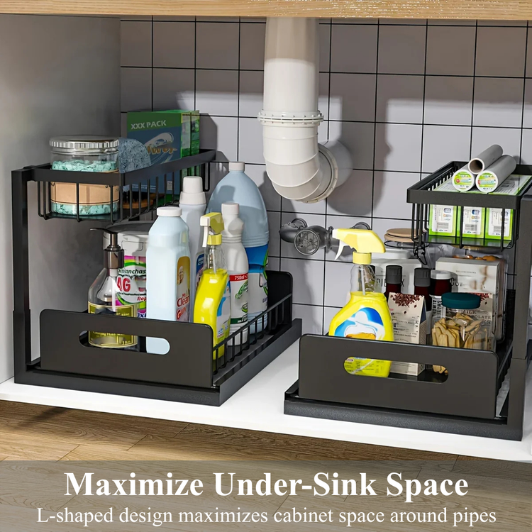 L-Shaped Under Sink Organizer - Black