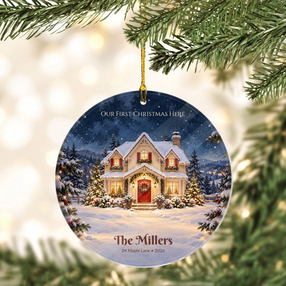 Our First Christmas Here New Home Personalized Acrylic Circle Ornament