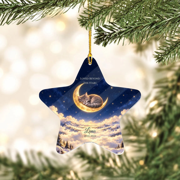 Cat Sleeping On The Moon Pet Memorial Personalized Acrylic Star Ornament