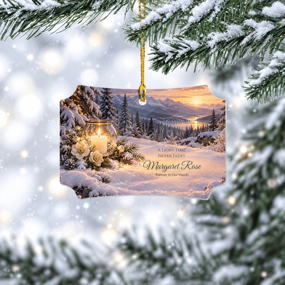 Memorial Candle A Light That Never Fades Personalized Wooden Scalloped Ornament