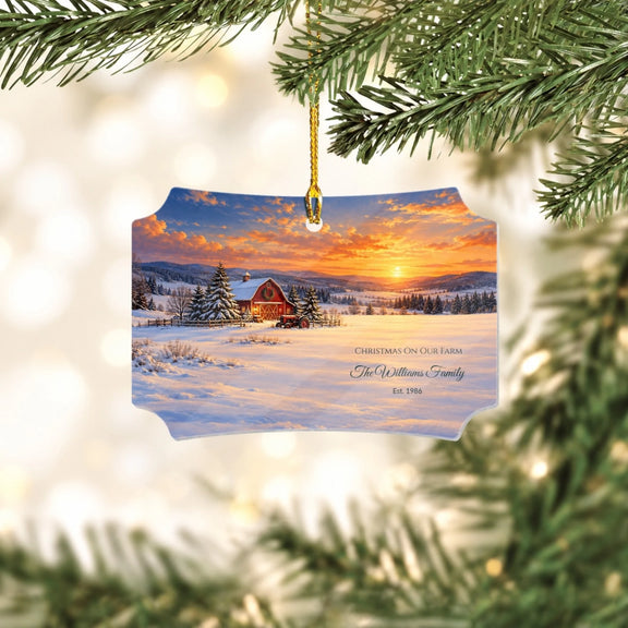 Christmas On Our Farm Personalized Wooden Scalloped Ornament