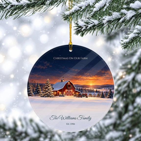 Christmas On Our Farm Personalized Acrylic Circle Ornament