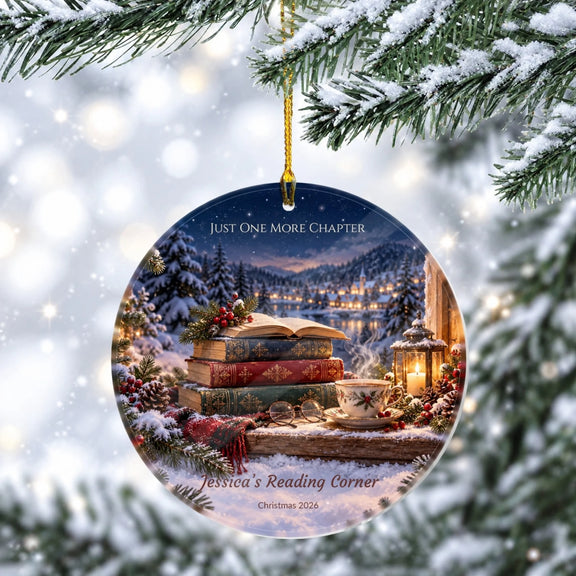 Reading Corner Just One More Chapter Personalized Wooden Circle Ornament