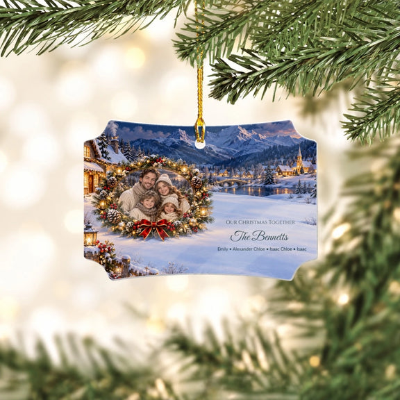 Portrait In The Snow Photo Personalized Wooden Scalloped Ornament