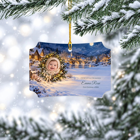 Baby's First Smile Photo Personalized Acrylic Scalloped Ornament
