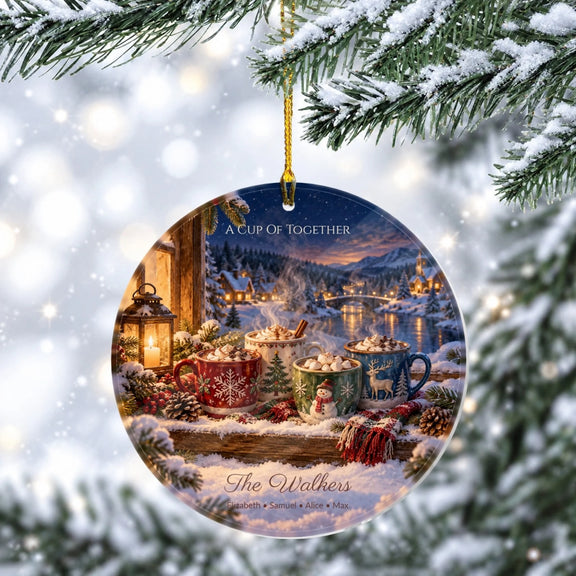 Hot Cocoa Night A Cup Of Together Personalized Wooden Circle Ornament