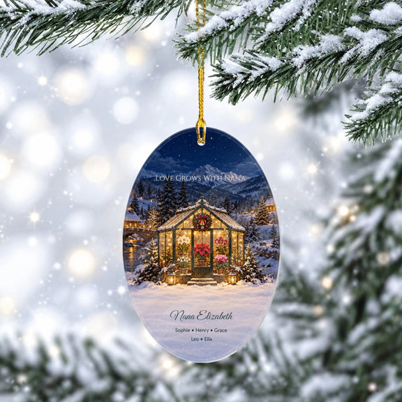 Nana's Greenhouse Love Grows With Nana Personalized Wooden Oval Ornament
