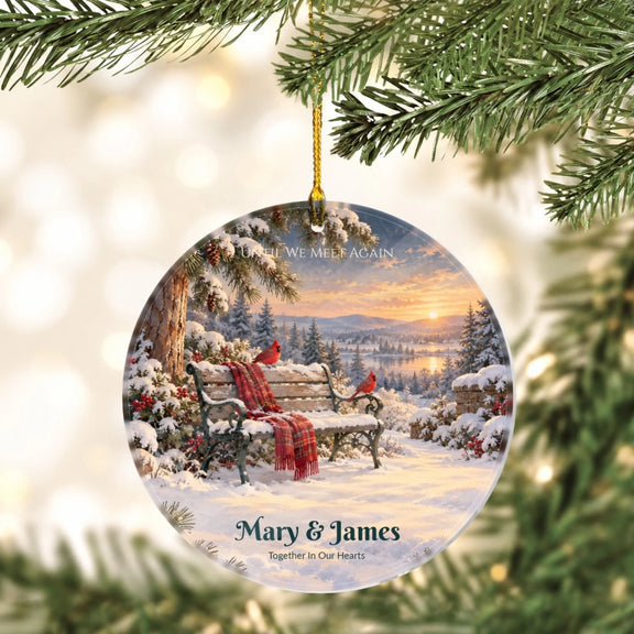 Memorial Bench Cardinal Until We Meet Again Personalized Wooden Circle Ornament