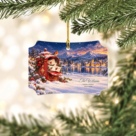 Christmas Mailbox Love Delivered Home Personalized Wooden Scalloped Ornament