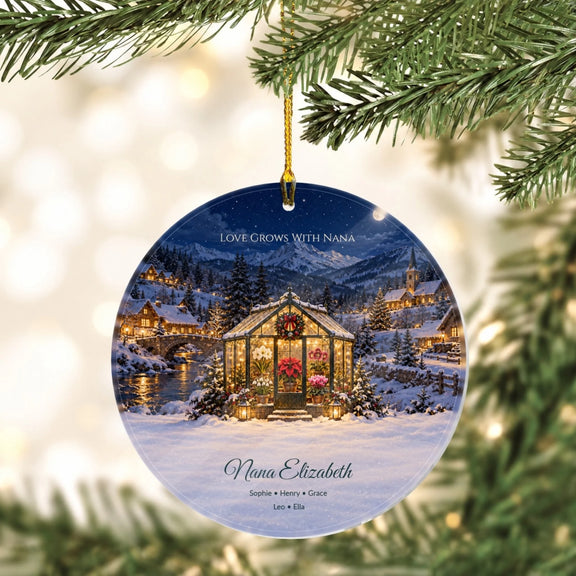 Nana's Greenhouse Love Grows With Nana Personalized Acrylic Circle Ornament