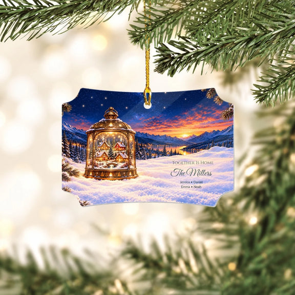 Village in a Lantern Together Is Home Personalized Acrylic Scalloped Ornament