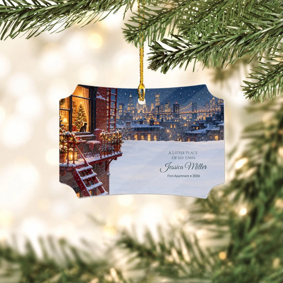 First Apartment A Little Place Of My Own Personalized Wooden Scalloped Ornament