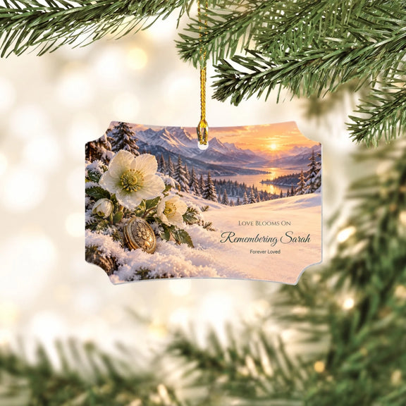 Winter Bloom Memorial Love Blooms On Personalized Acrylic Scalloped Ornament