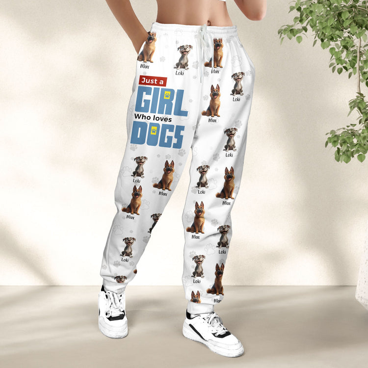 A Girl Loves Dogs For Dog Mom - Personalized Sweatpants