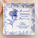 A Sweet Ending To A New Beginning Graduation Gifts For Her - Toile De Jouy Birth Flowers - Personalized Jewelry Dish