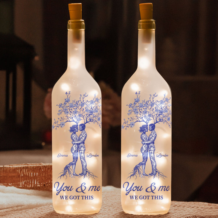 Anniversary Gift Toile De Jouy Style You & Me We Got This - Personalized Bottle Lamp