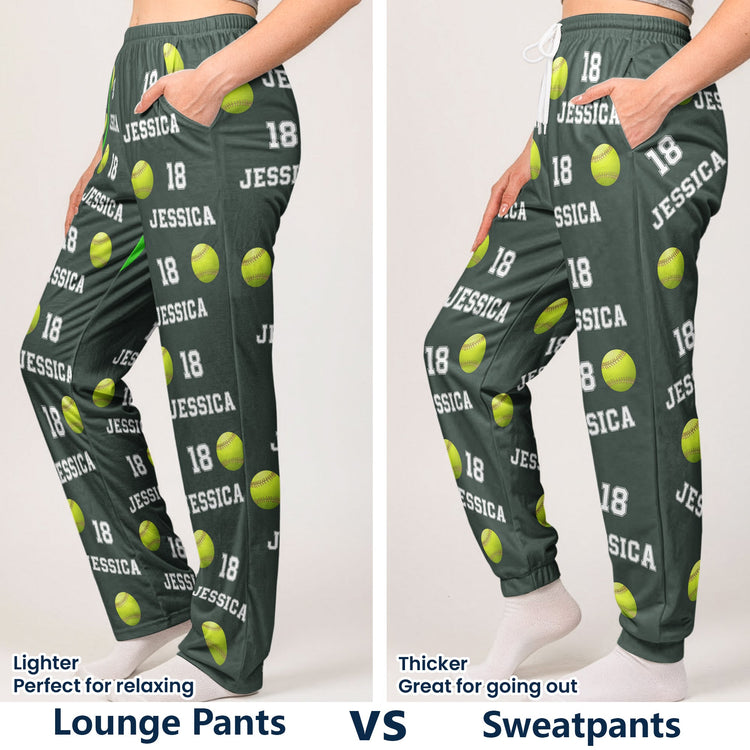 Softball Custom Name, Number - Personalized Sweatpants - Lounge Pants With Pockets, Custom Pajama Pants, Jogger Sweatpants, Gift For Her