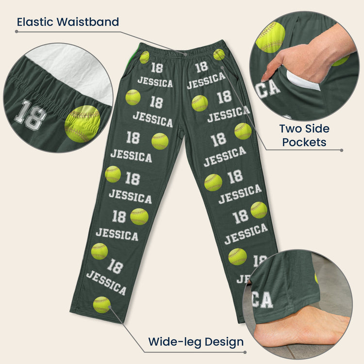 Softball Custom Name, Number - Personalized Sweatpants - Lounge Pants With Pockets, Custom Pajama Pants, Jogger Sweatpants, Gift For Her