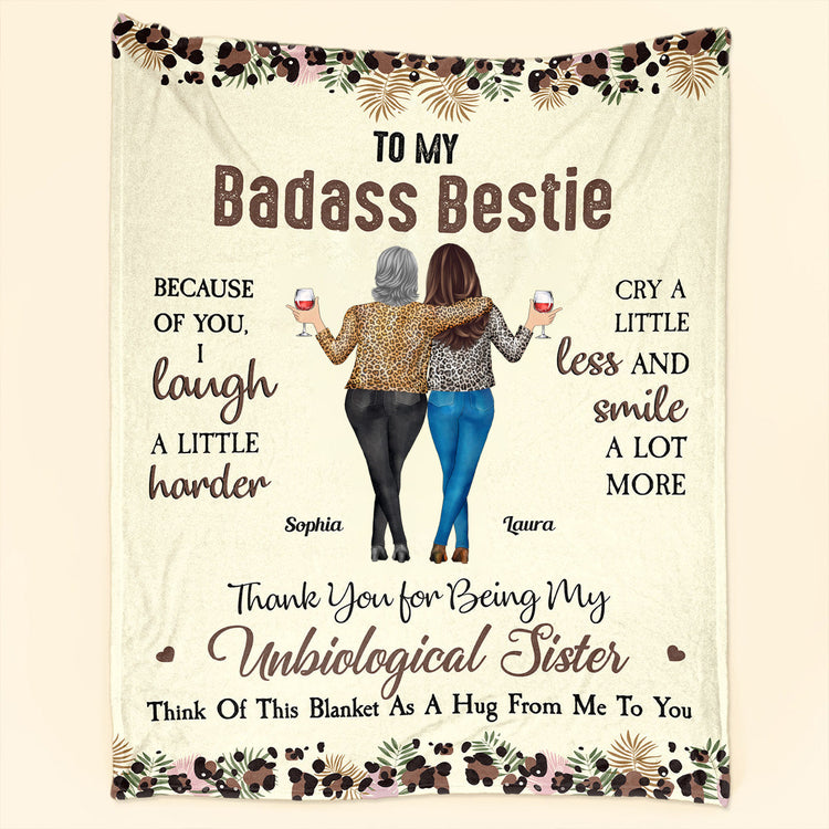 Because Of You, I Laugh A Little Harder - Personalized Blanket - Gift For Friend