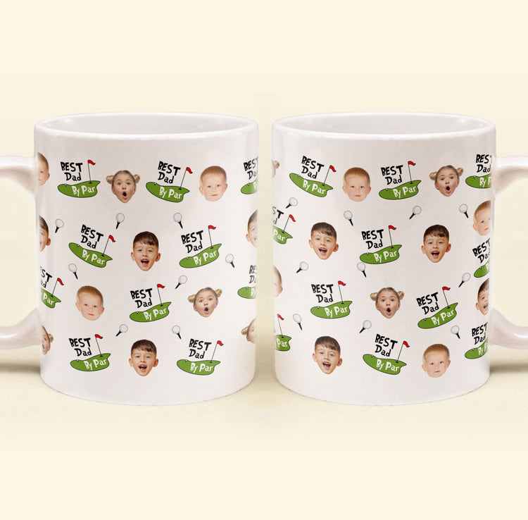Best Dad By Par Funny Mug Golf Dad Custom Kid Face - Personalized Mug