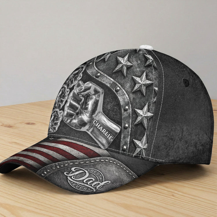 Best Dad Ever - Metal Style Print - Personalized Cap